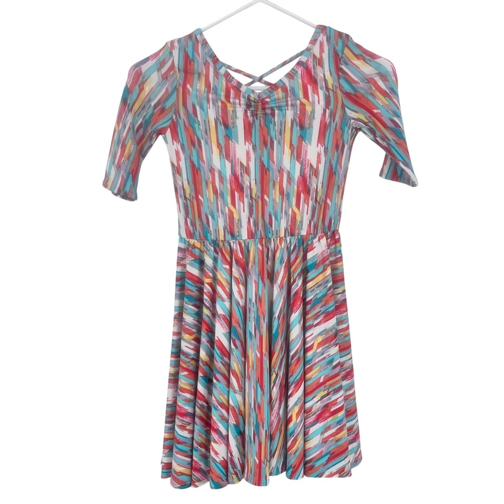 NWT Dot Dot Smile Dress Girls 7 Multicolor Geometric Twirl Crossover Back